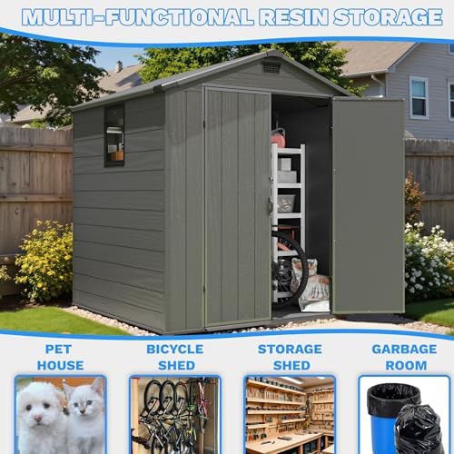 Greesum 6x6FT Plastic Outdoor Storage Shed with Floor, Dark Gray - Image 5