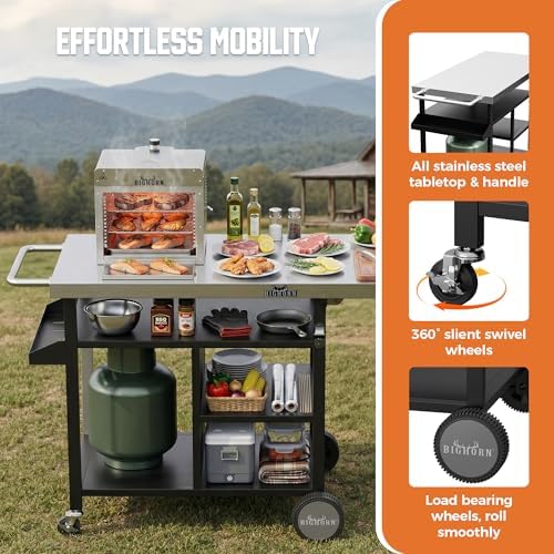 BIG HORN OUTDOORS Grill Cart, Stainless Steel Outdoor Grill Table for Infrared Grill, Pizza Oven Stand Compatible with Big Horn, Ninja, Ooni Pizza Ovens, Outdoor Cooking Table, 48.4"L x 24"W x 35.2"H - Image 5