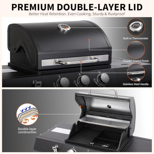 3 Burner Gas Griddle & Grill Combo with Side Burner, Black - Image 5