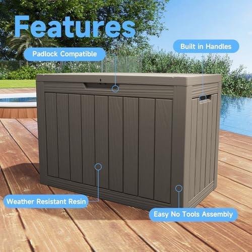 55 Gallon Outdoor Storage Box Waterproof, UV Resistant Resin Deck Box for Patio Furniture, Outside Storage Box for Garden Tools, Patio Cushions, Grey - Image 3