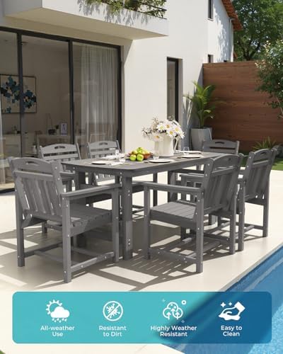 Ciokea HDPE Outdoor Patio Dining Table, All-Weather Furniture, Grey - Image 3