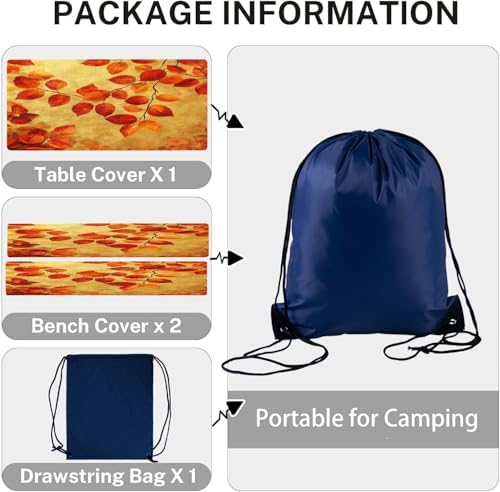 CAPSCEOLL Picnic Table Cover with Bench Covers 6ft - Burnt Orange Leaves - Image 4