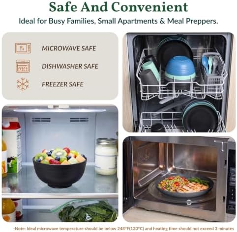 Homienly Unbreakable Plates and Bowls Sets 20 PCS Wheat Straw Dinnerware Sets Microwave & Dishwasher Safe Plate Set Kids Plastic Plates Camping Dish Set, Salad, Hamburger, Pizza-Nightscape - Image 4