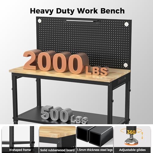 CAMMOO 48x24 Inch Garage Work Bench with Storage, Pegboard & Power Strip - Image 6