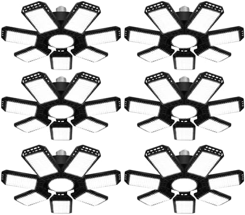AUDLES 6 Pack LED Garage Light, 240W 24000LM 6500K LED Shop Lights, Garage Lights Ceiling Led with 7+1 Deformable Panels, E26/E27 Bulb Socket Lighting for Shop, High Bay, Attic, Basement, Warehouse by AUDLES
