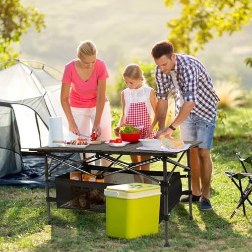 220lb Capacity Foldable Camping Table Aluminum Top Steel Frame with Mesh Basket Portable BBQ Picnic Beach Table Carry Bag for Outdoor Dining Travel - Image 4