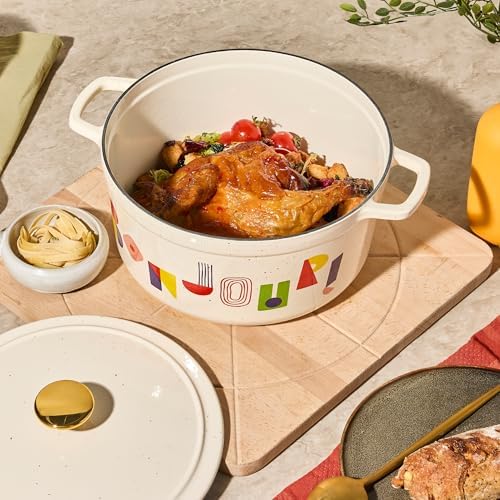 CAROTE Enameled 5QT Cast Iron Dutch Oven Pot with Gift Box, Bonjour - Image 3