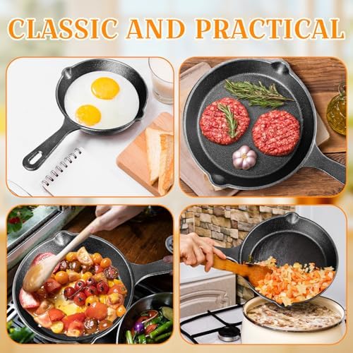 Vesici 6 Pcs Cast Iron Skillet Frying Pans with Drip-spouts Circle Non-stick Frying Skillet Omelette Pan Safe Healthy Cookware for Home Barbecue Kitchen Party Restaurant Catering Service (5.5 Inch) - Image 5