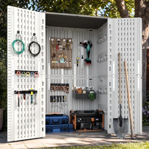 UDPATIO 67 Cu.Ft Vertical Outdoor Storage Shed, HDPE Resin Sheds,White by UDPATIO
