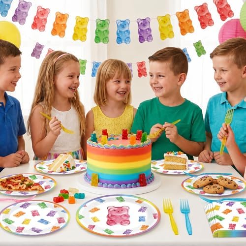 96PCS Candy World Party Paper Plates and Napkins Set for Candy Bear Party Paper Plates Disposable Decor Gummy Colorful Candies Bears Parties Set for Kids Sweet Shop Birthday Gatherings Decorations - Image 6