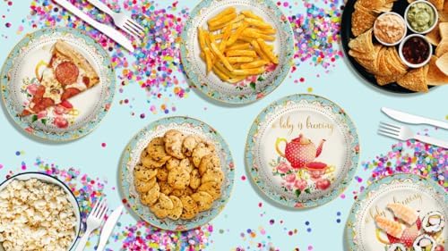 Birthday Galore A Baby Is Brewing Baby Shower - 32 Piece Disposable Party Supplies - Tea Party Shower Decorations - Round Party Plates - Large 9" Paper Plates In Bulk - Image 7