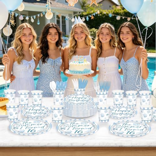 168 Pcs Summer 16th Seashell Birthday Party Decorations Serves 24 - Image 5