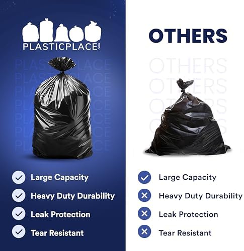 Plasticplace 55-60 Gallon Trash Bags │ 1.5 Mil │ Black Heavy Duty Garbage Can Liners │ 36” x 58” (100 Count) - Image 5