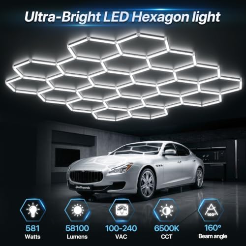 HYPERLITE Gen II Hexagon Garage Lights: 581W 58100LM 22 Grids Hexagon Led Light, 6500K Ultra Bright Honeycomb Hex Lights, Easy Install for Garage, Workshops, Shops, Gym - Image 2