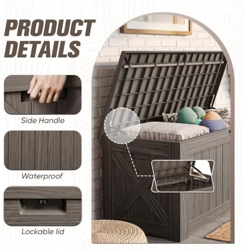 JUMMICO 120 Gallon Resin Deck Box, Large Outdoor Storage Box Waterproof - Image 2