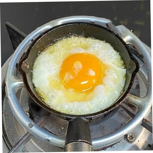 Mini Cast Iron Skillet, 4 Inch Round Non-Stick Mini Frying Pan with 2 Pouring Spout, Portable Small Egg Pan with Hanging Wooden Handle for Stove Gas Induction Hob - Image 3