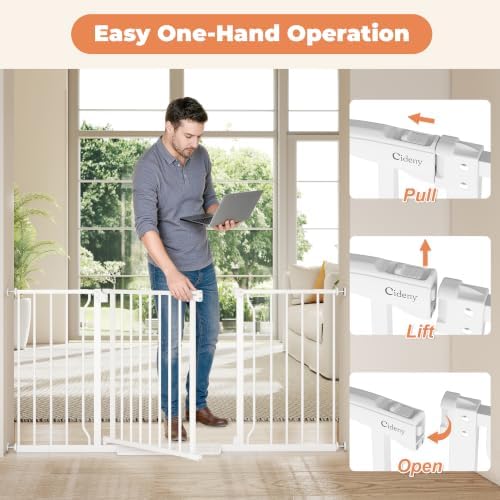 29"-58" Extra Wide Baby Gate, No Drilling Auto Close Dog Gate, White - Image 4
