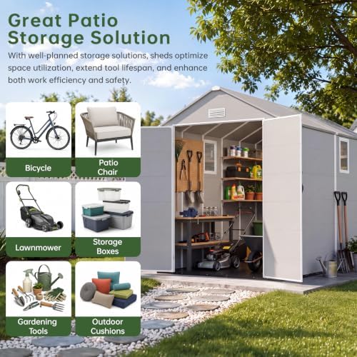 Aoxun 6x10 FT Outdoor Storage Shed, Outdoor Resin Shed with Floor, Gray - Image 3