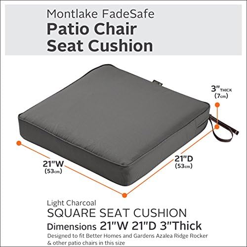 Classic Accessories Montlake Water-Resistant 21 x 21 x 3 Inch Square Outdoor Seat Cushion, Patio Furniture Chair Cushion, Light Charcoal Grey, Outdoor Cushion Cover - Image 3