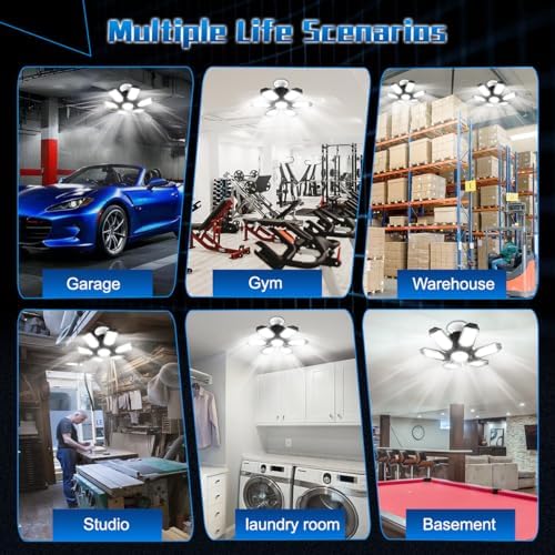 LED Garage Lights - 30000LM Super Brighter Garage Lighting w/ 6 Deformable Panels 6500K Led Shop Lights E26 Screw in Base for Basement Workshop Warehouse Attic - 2Pack - Image 7