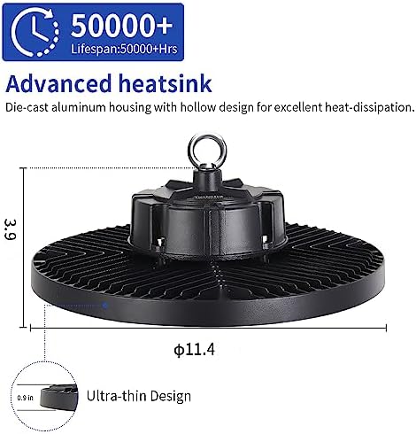 Led High Bay Lights 200W - 28000lm 5000K Super Bright Waterproof Led Shop Lights with Plug 5' Cable and Hook Ring, Garage Light for Factory Gym Warehouse Workshop（4 Pack） - Image 6