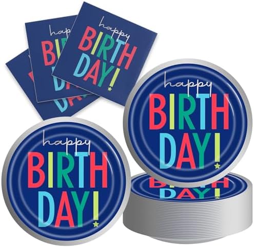 40Pcs Blue Happy Birthday Decorations - Birthday Party or Baby Shower Supplies Disposable Tableware Paper Blue Plates and Napkins Set for 20 Guests by Unknown