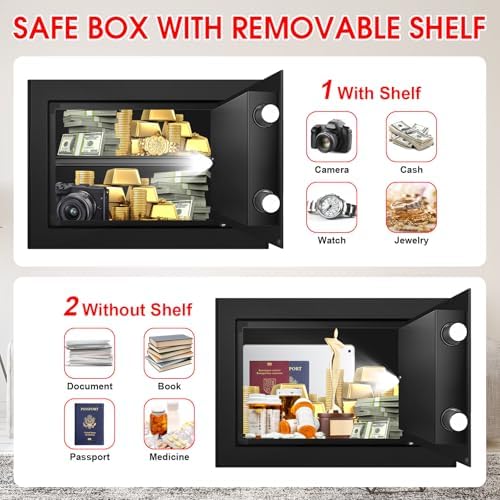 1.3 Cuft Safe Box Fireproof Waterproof, Digital Security Safes for Home Use Fire and Water Proof with Combination Lock, Alarm System and Removable Shelf, Anti-Theft Document Safes For Money, Jewelry - Image 5