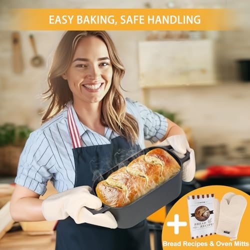 3.6 QT Cast Iron Loaf Bread Pan with Lid, Oval Dutch Oven for Bread Baking - Image 2
