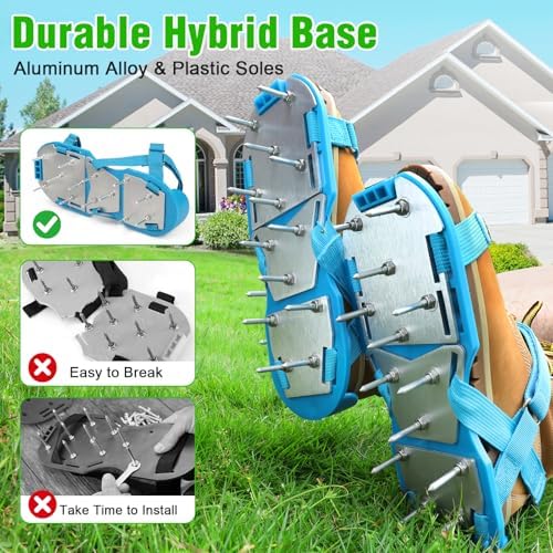 Lawn Aerator Shoes for Grass - Pre-Assembled Grass Aerator Shoes for Lawn - Soil Yard Aerator Tool for Aerating Patio Garden, Blue, Large Size - Image 3
