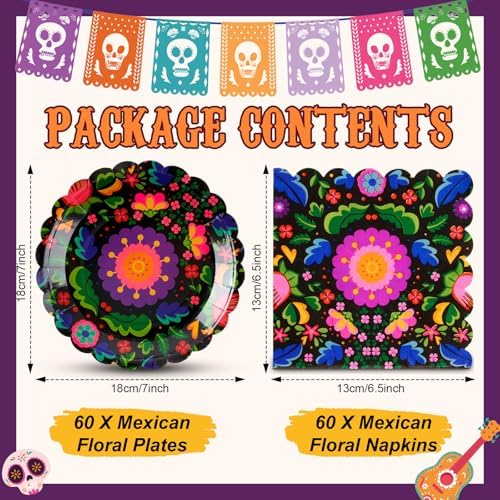 Roshtia 120 Pcs Day of the Dead Plates and Napkins Set, Mandala - Image 2