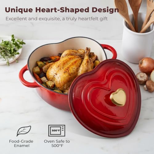 Heart Shaped Dutch Oven 2 Qt, Enameled Cast Iron Pot (Red) - Image 2