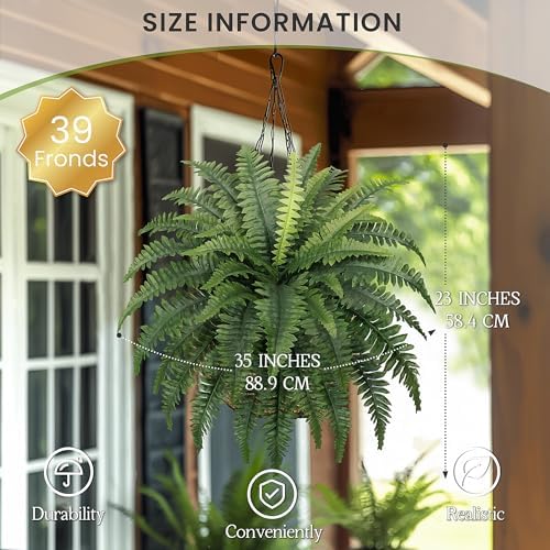 FOREST PRINCE 35" Fake Ferns Artificial Bush Plants for Outdoors, 2-Pack - Image 2