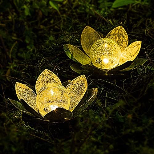 Huaxu Solar Lights Outdoor Garden, Crackle Globe Glass Lotus Decor, Waterproof LED Metal Flower Decorations for Patio,Lawn,Walkway,Tabletop,Ground - Image 6