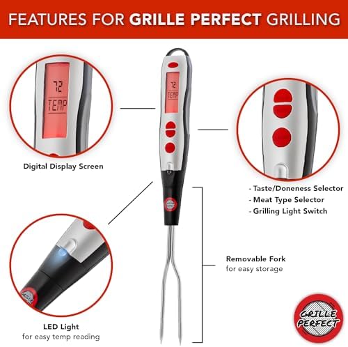 Digital Meat Thermometer Fork for Grilling and BBQ Fast Read Electronic Probes with Ready Alarm Quick Accurate Barbecue Temperature for Steak Chicken Hot Grilled Food - Image 3