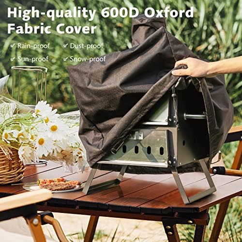 COSTWAY Outdoor Pizza Oven, Wood Fire Stone with Peel, Waterproof Cover - Image 2