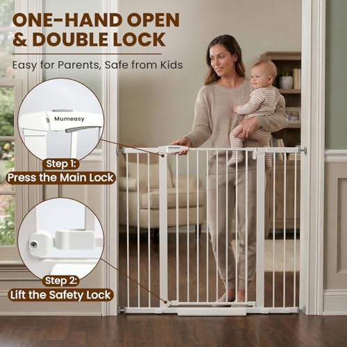 Mumeasy 36" Extra Tall Baby Gate for Stairs, 29.7-48" Wide Dog Gate for Doorways, Walk Thru Pet Safety Gate for Indoor, Pressure Mounted with Auto Close, Easy Install No Drill for Toddlers, White - Image 5