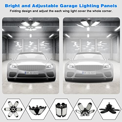 LED Garage Light - 160W LED Garage Ceiling Lights 16000LM Super Bright Garage Lighting with 6 Deformable Panels E26/E27 Screw in Led Shop Lights for Basement Workshop Warehouse Attic - Image 3