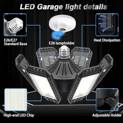 AUDLES 6 Pack LED Garage Light, 200W 20000LM 6500K LED Shop Lights, Garage Lights Ceiling Led with 6+1 Deformable Panels, Screw in E26/E27 Socket Bulb for Warehouse, Workshop, Basement, Barn Lighting - Image 2