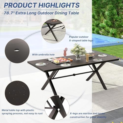 ALAULM 9-Piece Patio Dining Set with 14FT Patio Umbrella,Outdoor Dining Set with 8 Metal Chairs & Rectangle Table with1.5 Umbrella Hole, Patio Dining Table and Chairs for Backyard,Poolsid-Grey - Image 3