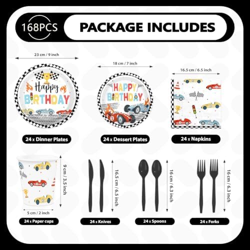 168Pcs Retro Race Car Birthday Party Decoration for Boy Serves 24 - Image 3