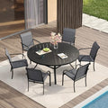 VICLLAX Patio Table and Chair Set of 6, All Weather Metal Round Outdoor Dining Furniture Set-50 Round Outdoor Table and Chairs, Black Tabletop by HOME