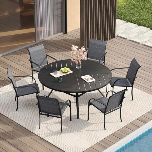 VICLLAX Patio Table and Chair Set of 6, All Weather Metal Round Outdoor Dining Furniture Set-50 Round Outdoor Table and Chairs, Black Tabletop by HOME