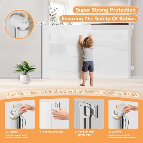 Extra Wide Retractable Baby Gate 34" Tall Fits Up to 71" Wide White - Image 3