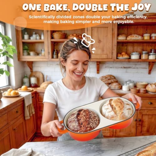 Double Dutch Oven for Sourdough Bread Baking, 2.6QT (Orange) - Image 3