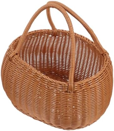 Luxshiny Rustic Imitation Rattan Basket Sturdy PP Woven Storage with Handle for Picnic Fruit Vegetable Bread Holder Multi-Function Decorative Organizer for Outdoor and Daily Use by Luxshiny