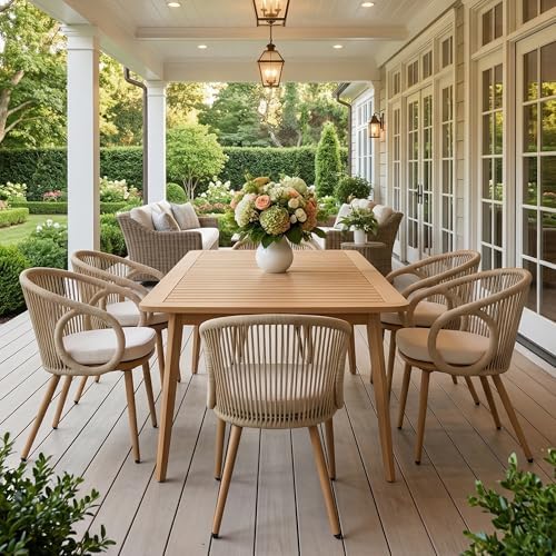 Extendable Outdoor Dining Table, Weather-Resistant Wood Patio Dining Table for 6-8 Person, 67.5"-89.5" Expandable Table with Self-Storing Leaf for Host/Backyard/Porch/Dining Room, Natural - Image 6
