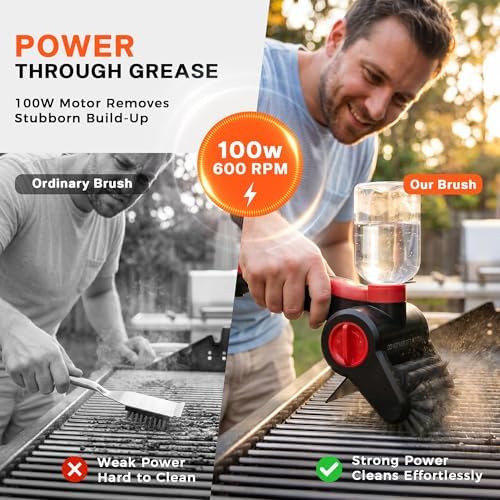 Electric Grill Brush with Water Spray System, Cordless BBQ Grill Cleaner, Rechargeable Power Scrubber for Gas, Charcoal & Pellet Grills, IPX8 Waterproof Grill Cleaning Brush with Scraper & Case - Image 3