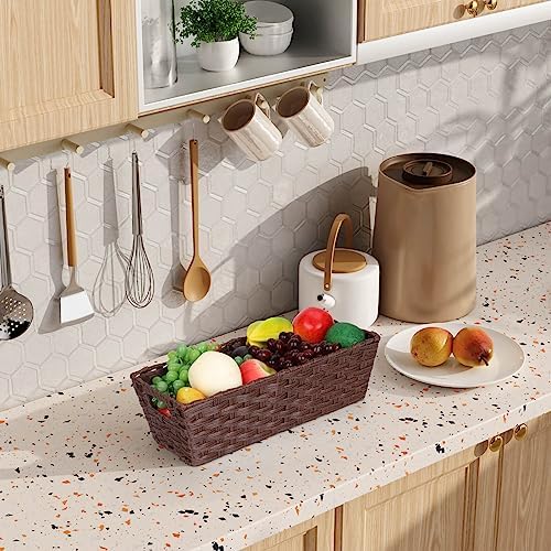 Onlytak Plastic Wicker Storage Baskets - Toilet Tank & Bathroom Baskets, Woven for Organizing, Brown, 15¾" x 6¾" x 4¾", 2-Pack - Image 6