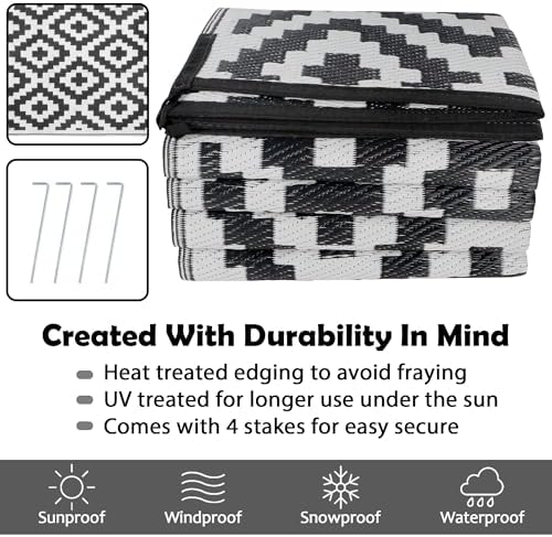 SAND MINE Waterproof Outdoor Rug 8x10 ft, Plastic Reversible Rug, Modern Area Rug, Large Floor Mat for Outdoors, RV, Patio, Backyard, Deck, Picnic, Beach, Camping (8' x 10', Black & White Lattice) - Image 4