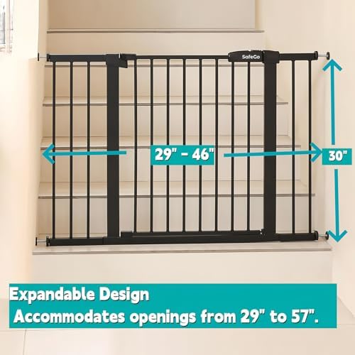 44.72"-46.89" Baby and Pet Safety Gate, 30" Tall Metal Walk-Thru Gate for Doorways & Stairs, Easy One-Hand Open, Dual Lock, Extensions & Wall Mounts Included (Brown, 29"-46" W x 30.5“H) - Image 2